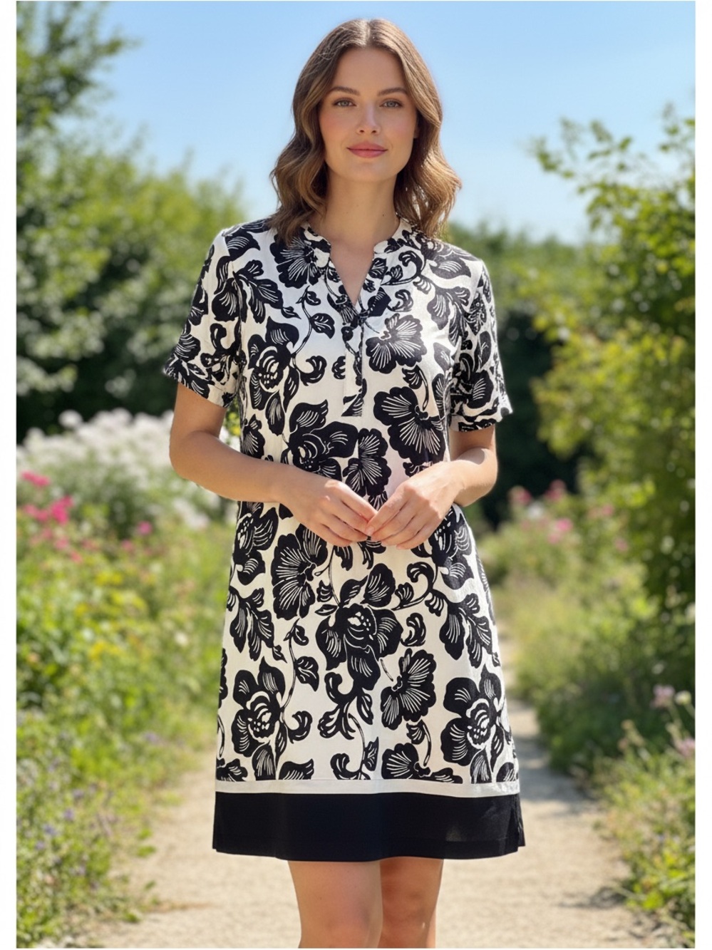 H&M Black and Cream Floral Dress NWOT